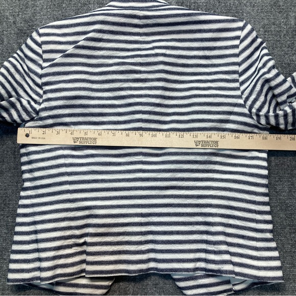 Nine West Jacket Women's 6 Blue Striped Linen Blend Blazer Lined Coastal Ladies - Picture 8 of 10